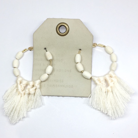 Anthropologie Jewelry - NWT Anthropologie White Hoop Tassels Earrings